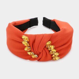 NWT Orange Monochromatic Marquise Stone Fabric Embellished Knot Headband